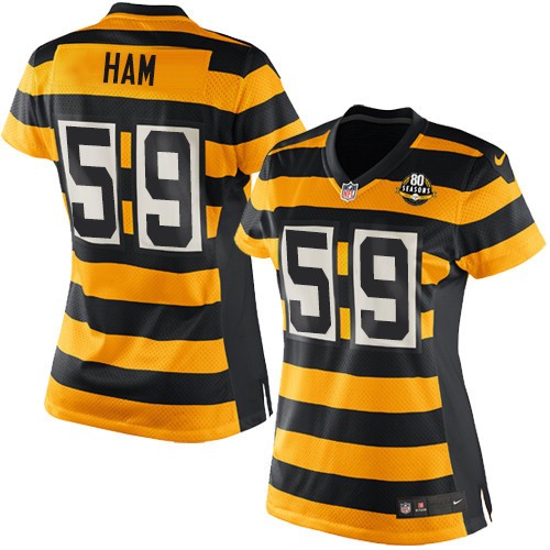 Women's Limited Jack Ham 80th Anniversary Nike Jersey Gold/Black Alternate - #59 Throwback NFL Pittsburgh Steelers